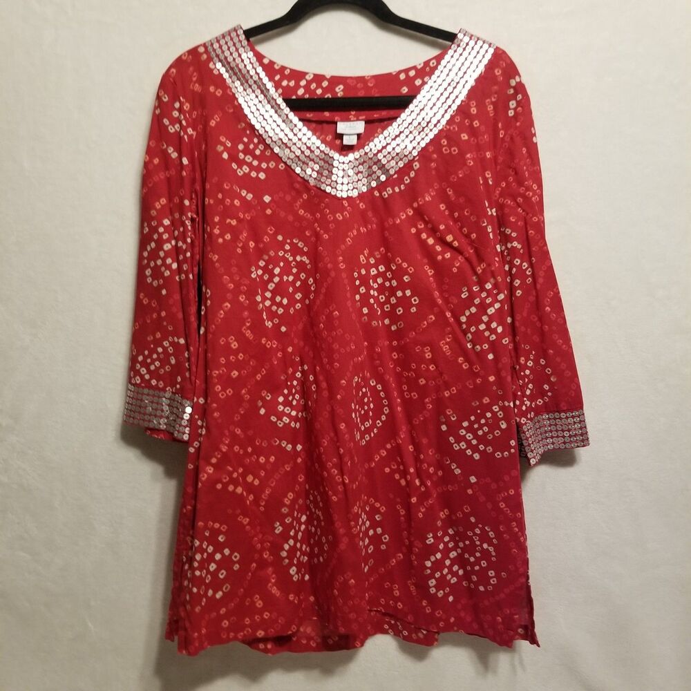 Calypso St Barth X Target L Top Cotton Sequin Trim Lightweight Resort Cruise